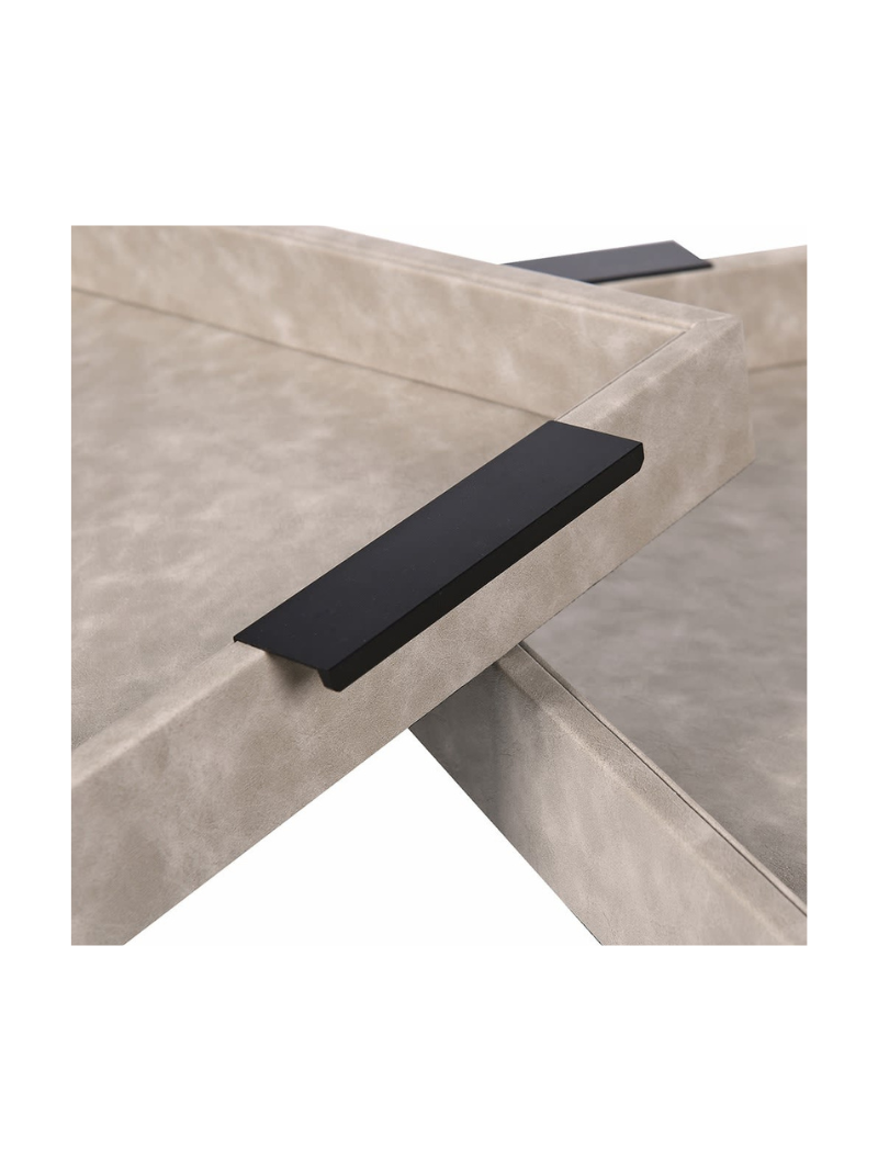 up close of faux leather trays