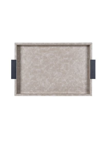 Rectangular tray with decorative border and handles on a white background