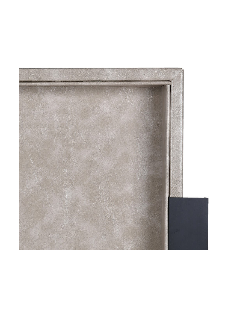 taupe tray with a textured surface on a white background