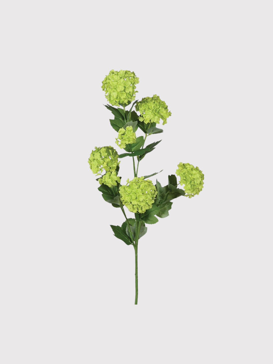 Artificial limelight snowball spray branch on a light gray background