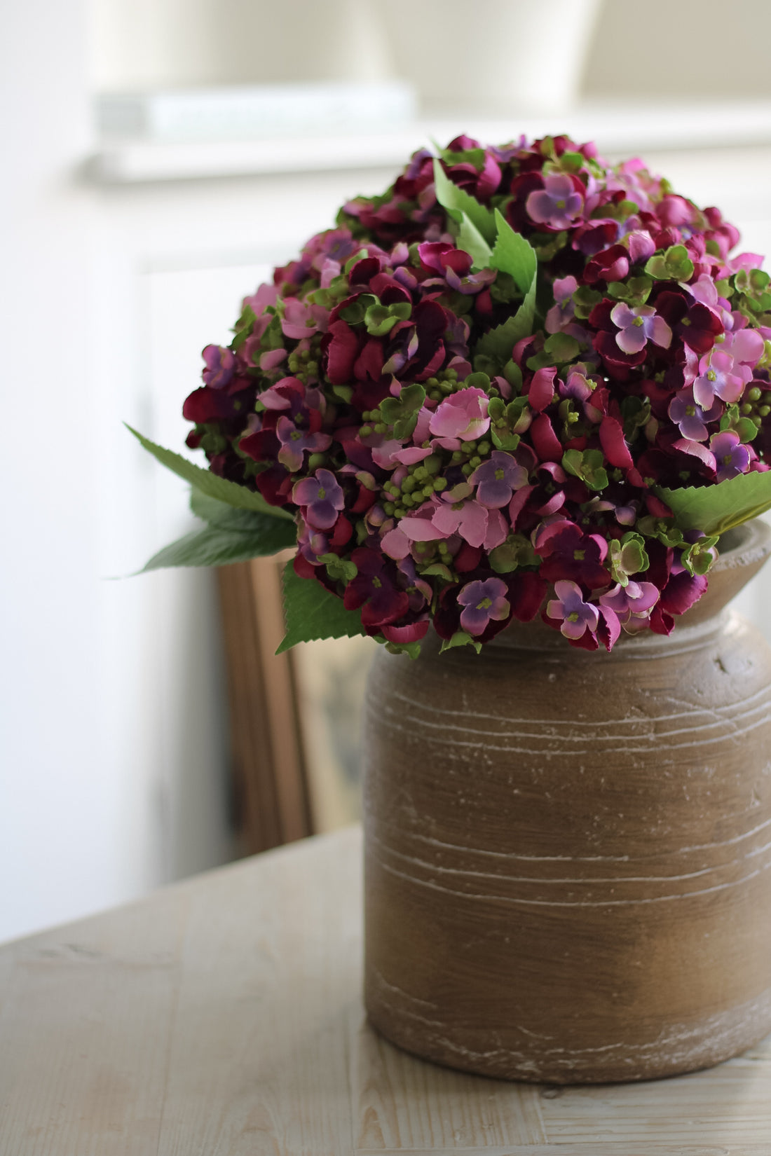 Faux Magenta Early Season Hydrangea Stem