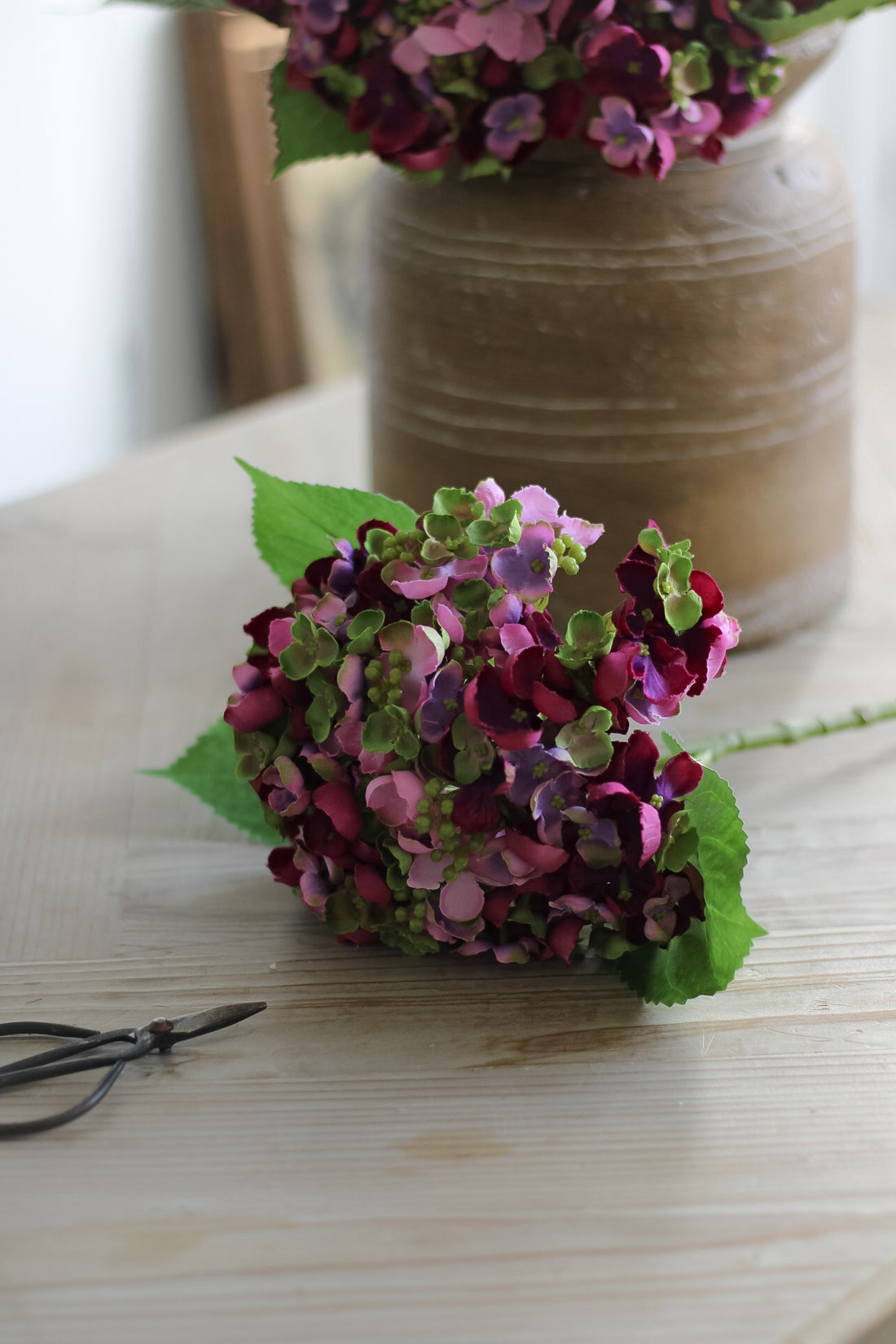 Faux Magenta Early Season Hydrangea Stem