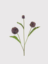 faux artichoke stem with three dark purple artichokes on a light gray background