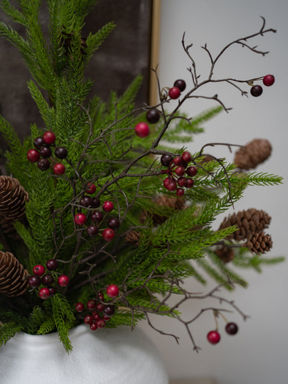 Faux Norfolk Pine, Red Berry &amp; Pinecone Branches Arrangement