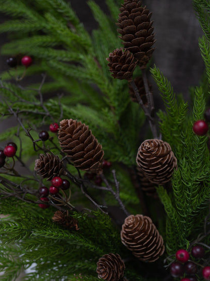 Faux Norfolk Pine, Red Berry &amp; Pinecone Branches Arrangement