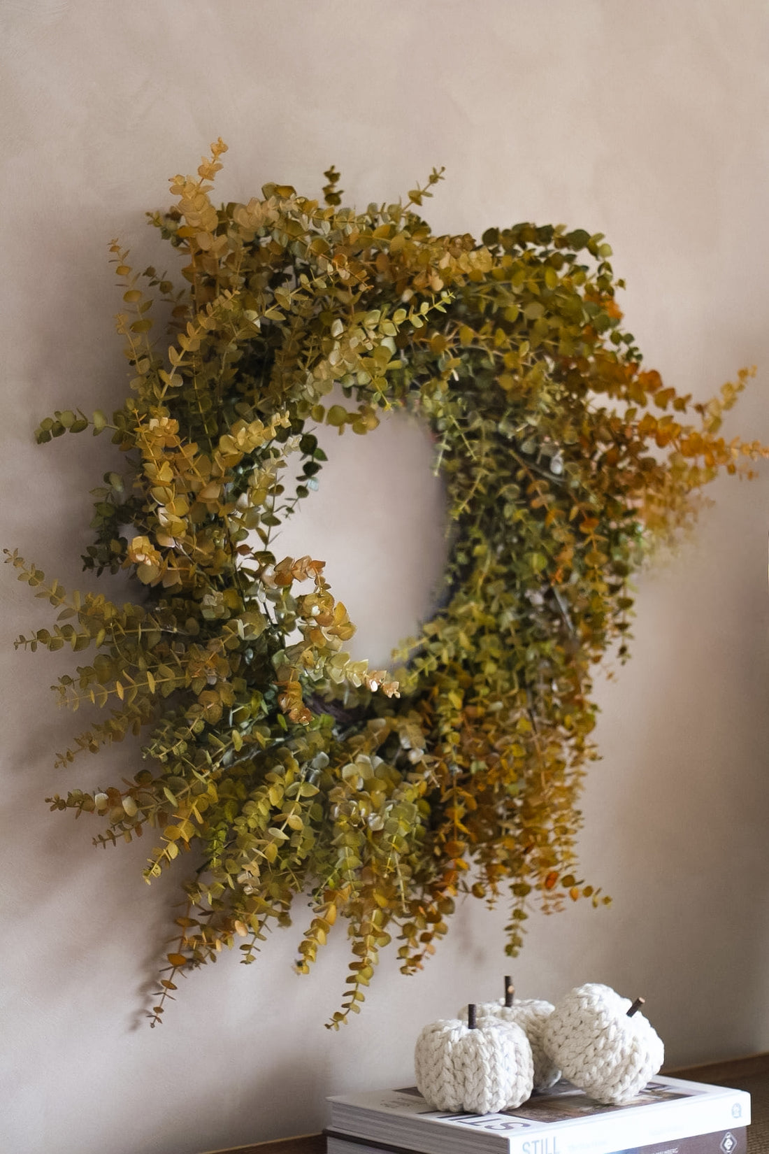 Faux Olive Green and Honey Leafy Wreath