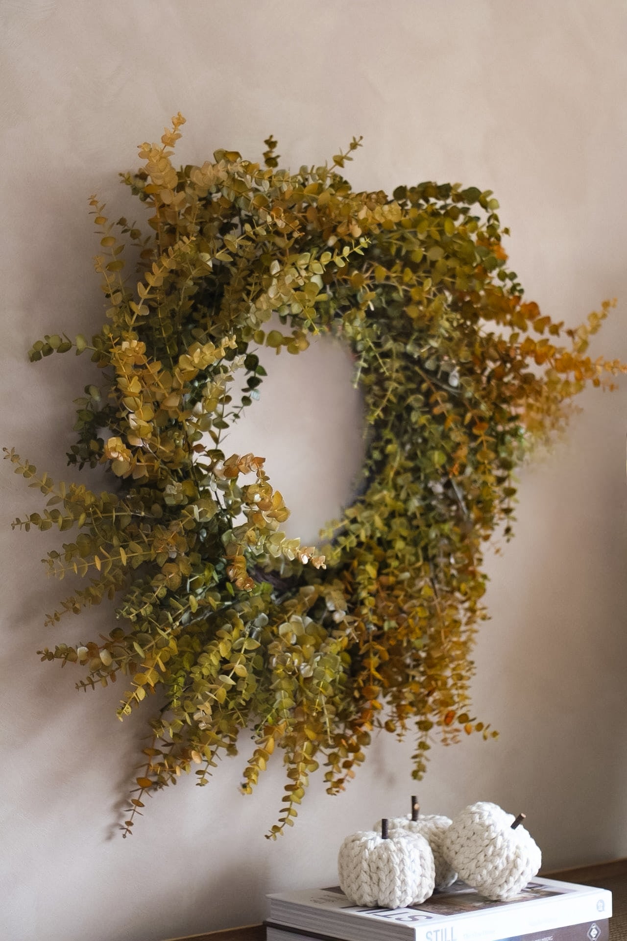Faux Olive Green and Honey Leafy Wreath