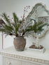 Faux Pine, Snowy Berry and Rosehip Branches Floral Arrangement