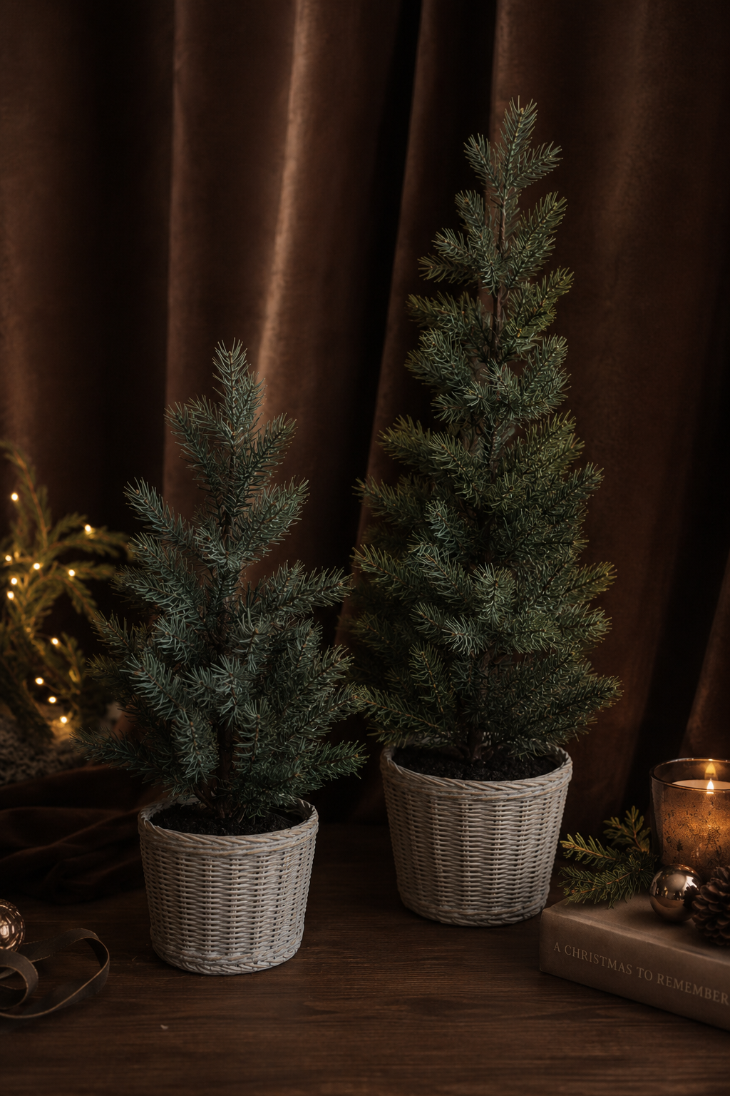 Faux Pine Tree In Wicker Effect Clay Pot 004
