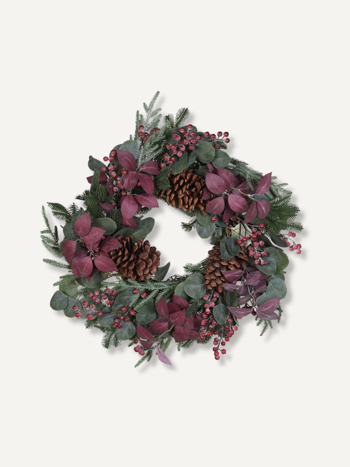 Faux Pine and Burgundy Eucalyptus Wreath