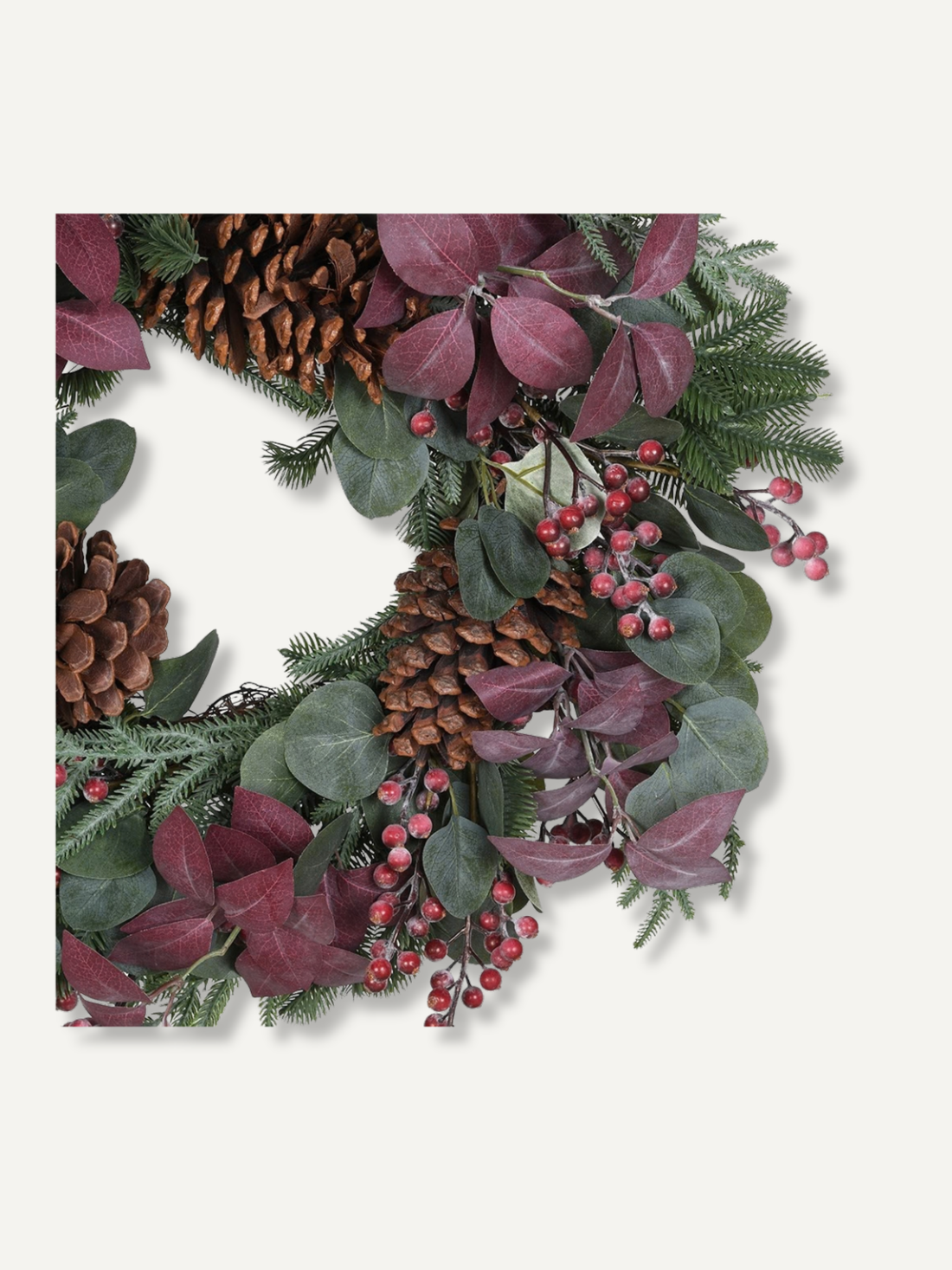 Faux Pine and Burgundy Eucalyptus Wreath