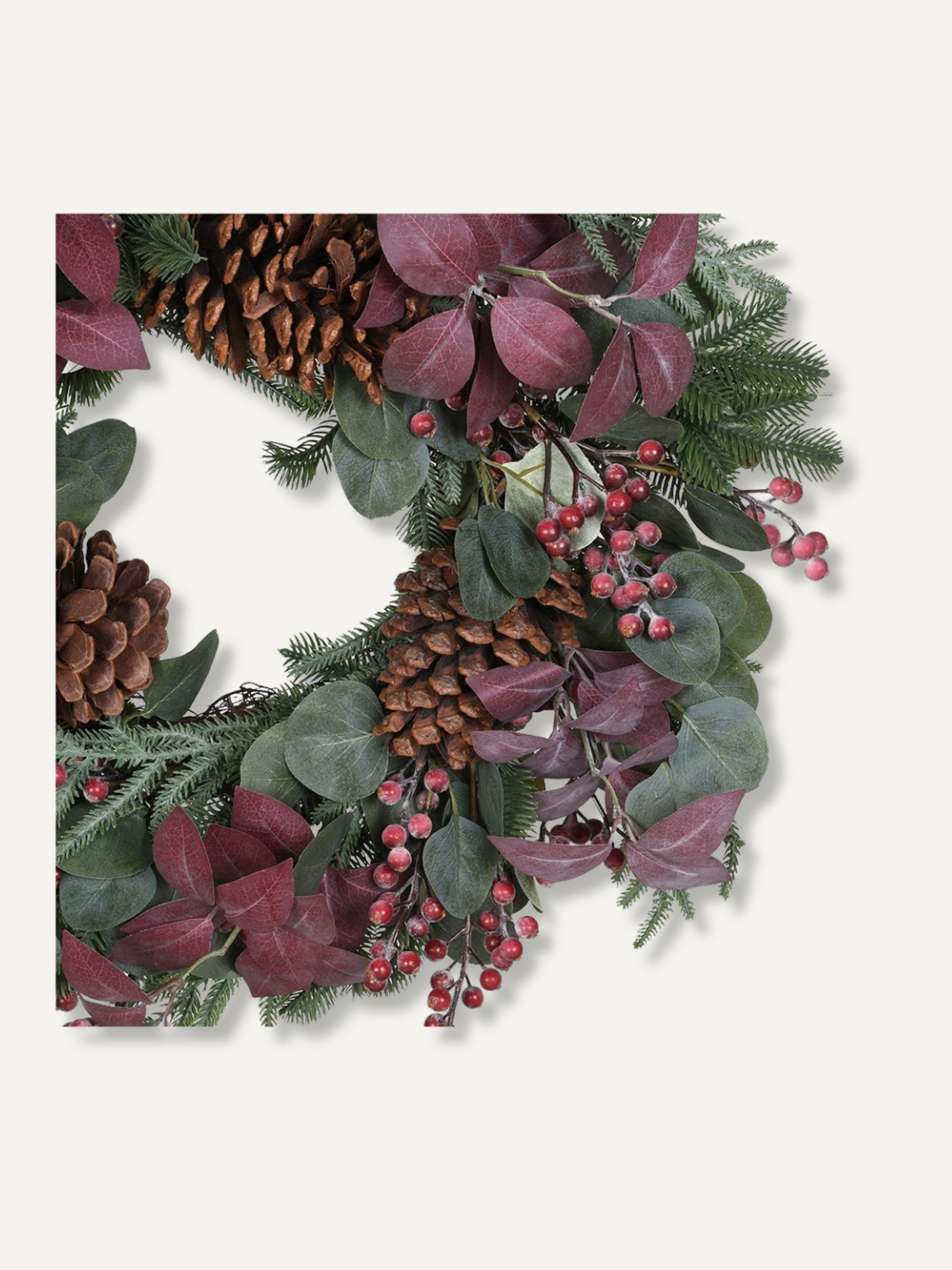 Faux Pine and Burgundy Eucalyptus Wreath
