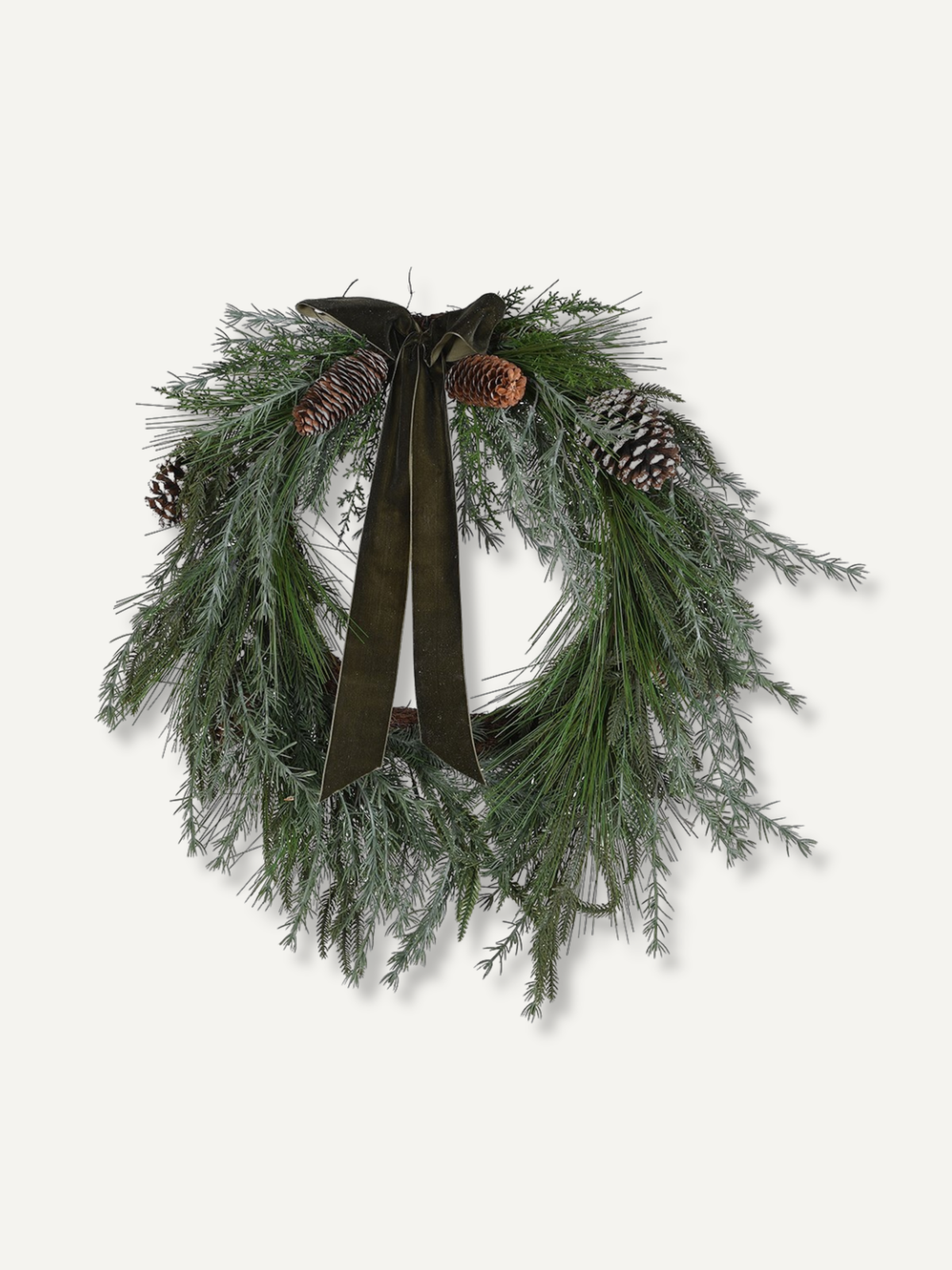 Faux Pinecone and Cedar Wreath with Olive Bow