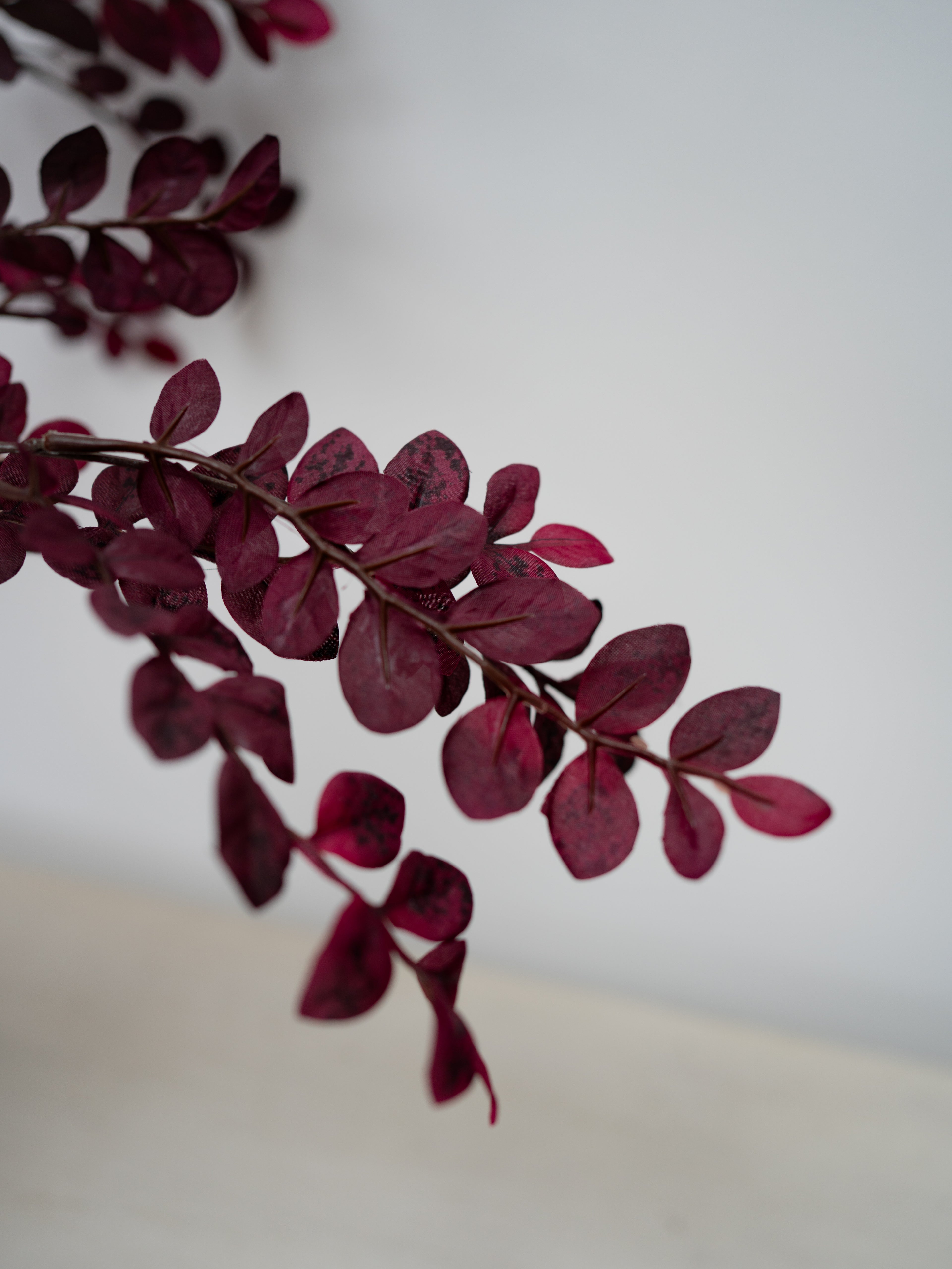 up close of artificial mini plum leaves branch