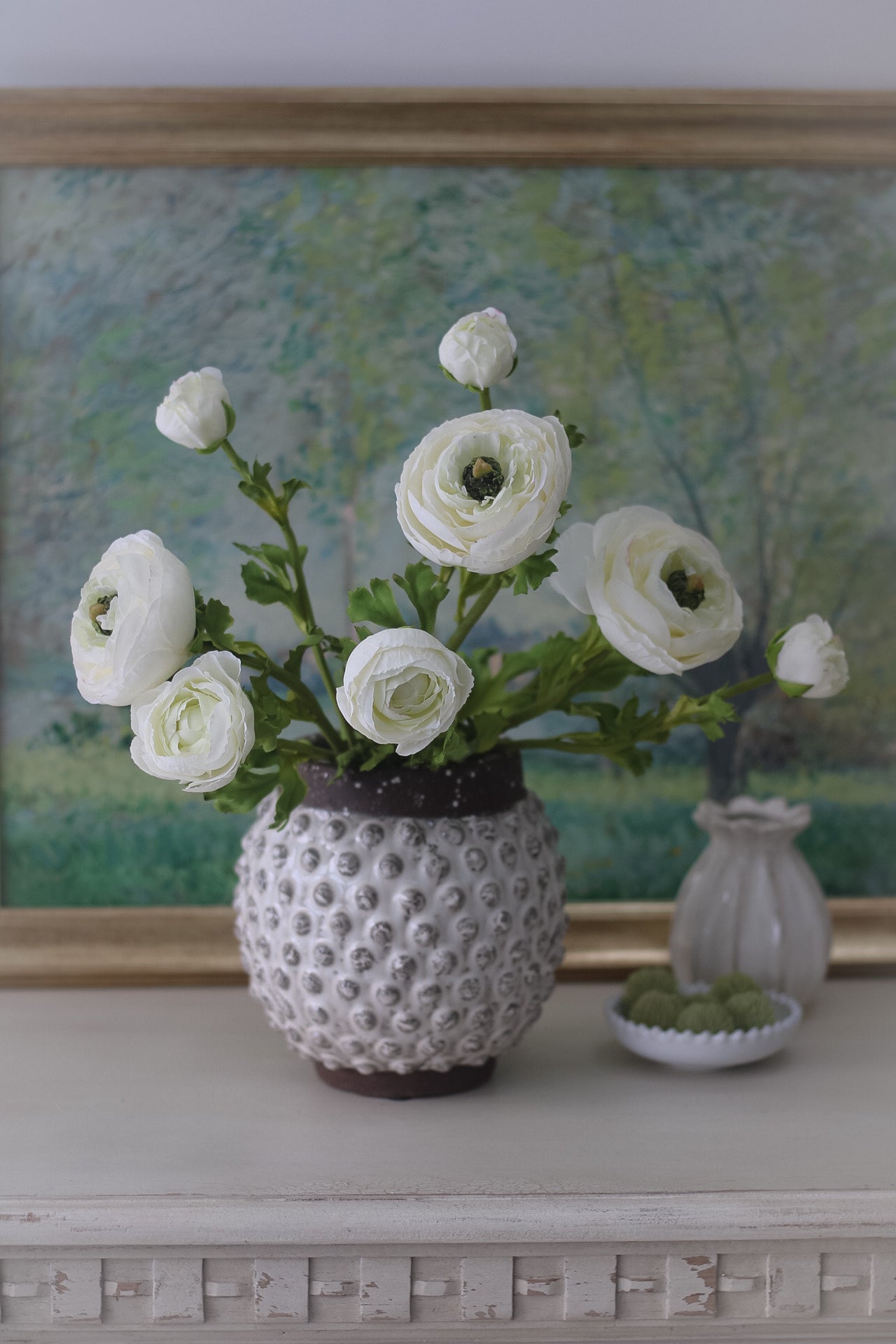 Faux Real Feel White Ranunculus - Ivy Grey Interiors