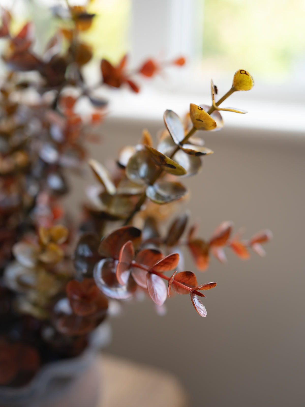 up close of Faux Rustic Autumn Eucalyptus Plant