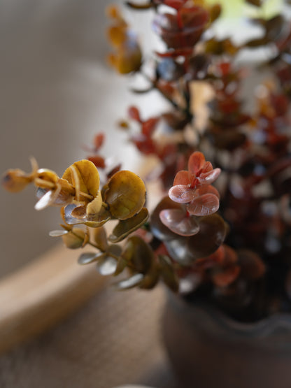 Up close of Faux Rustic Autumn Eucalyptus Plant