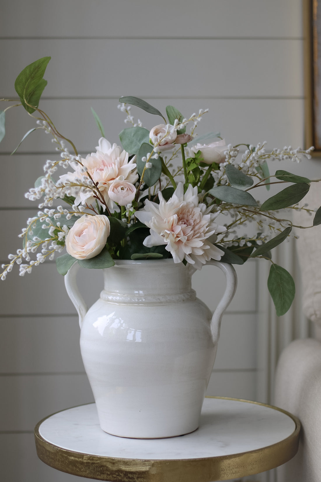 Faux Summer Blush Dahlia and Ranunculus Floral Arrangement