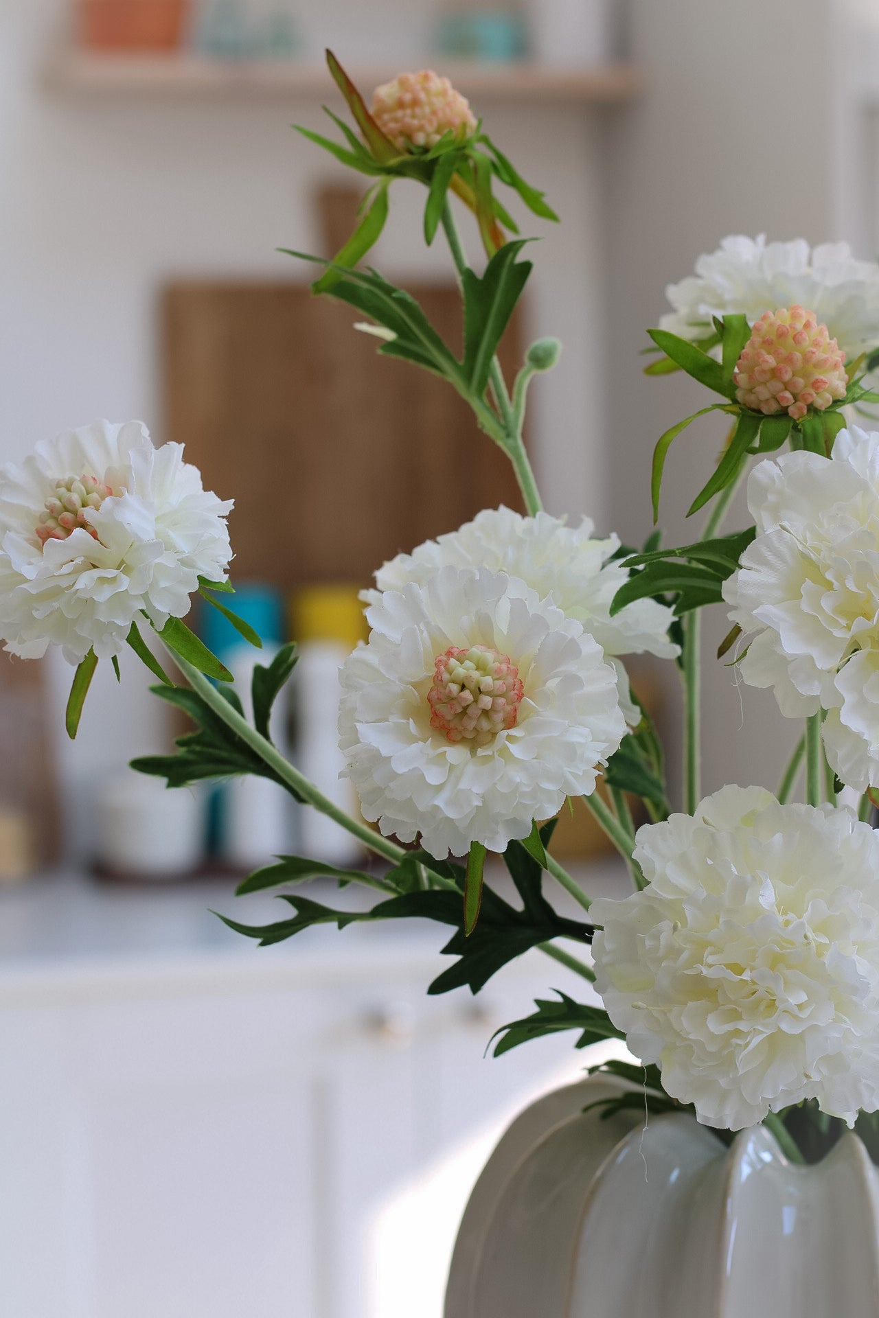 Faux White Scabiosa Stem