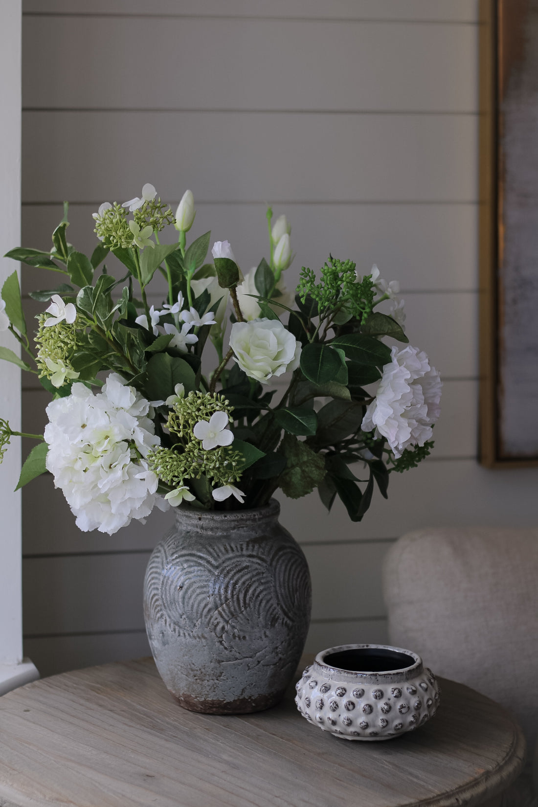 Faux White Woven Garden Floral Arrangement