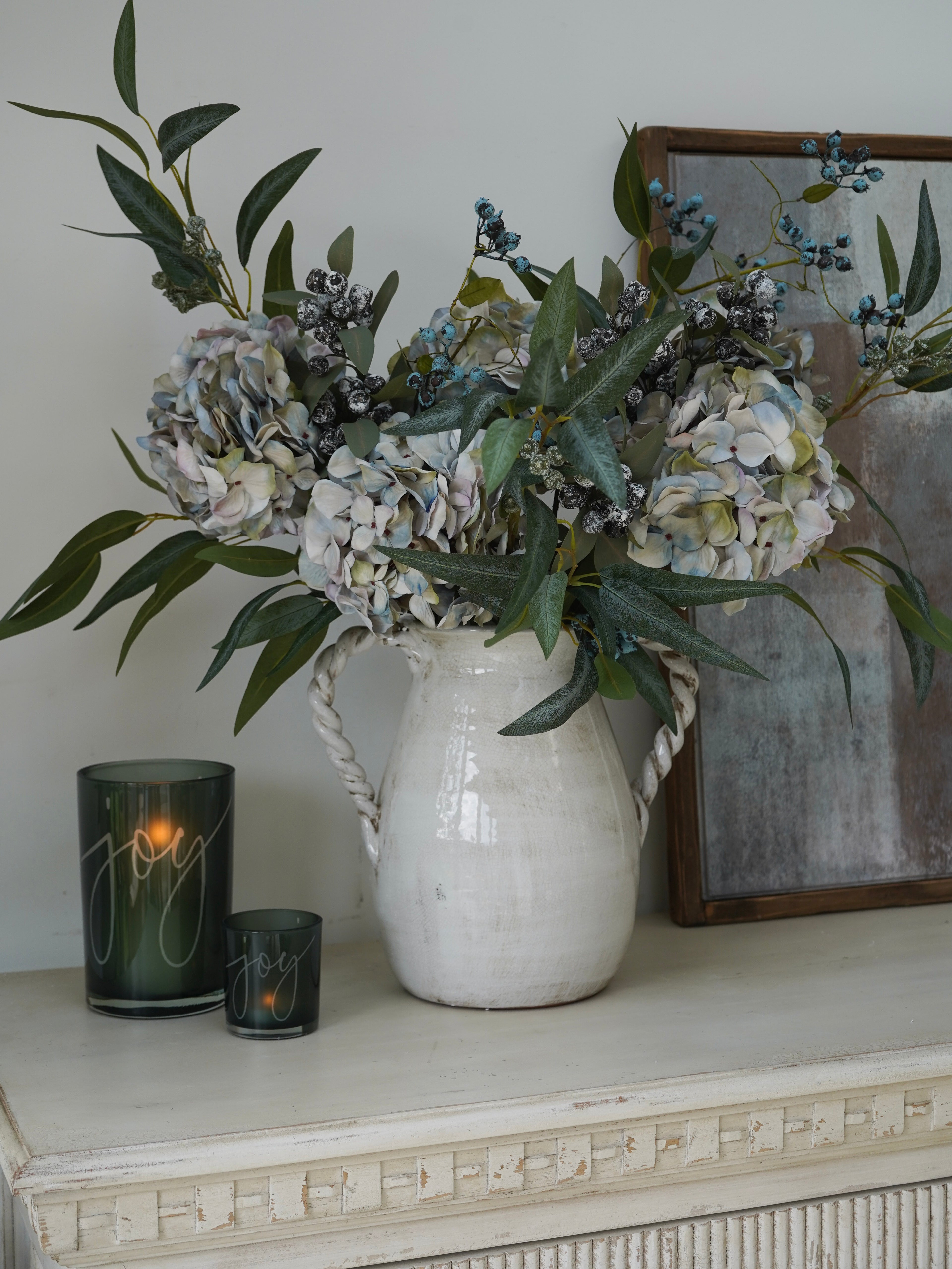 Faux Winter Hydrangea and Berries Floral Arrangement