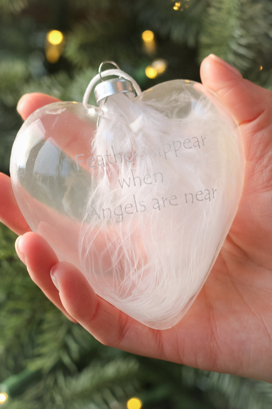 Feathers When Angels Are Near Glass Heart Bauble