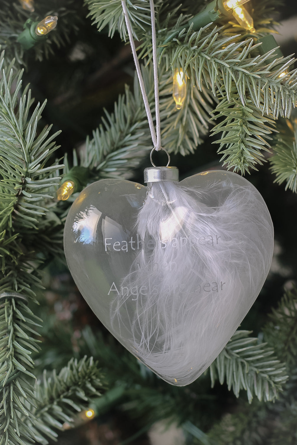 Feathers When Angels Are Near Glass Heart Bauble