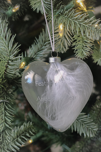 Feathers When Angels Are Near Glass Heart Bauble
