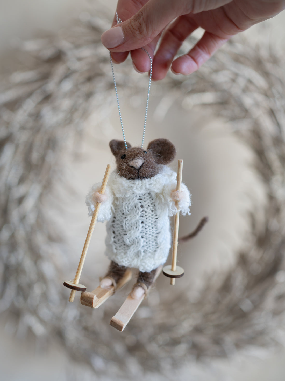Felt Cosy Jumper Skiing Mouse Christmas Tree Hanger