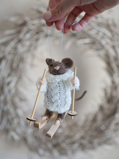 Felt Cosy Jumper Skiing Mouse Christmas Tree Hanger