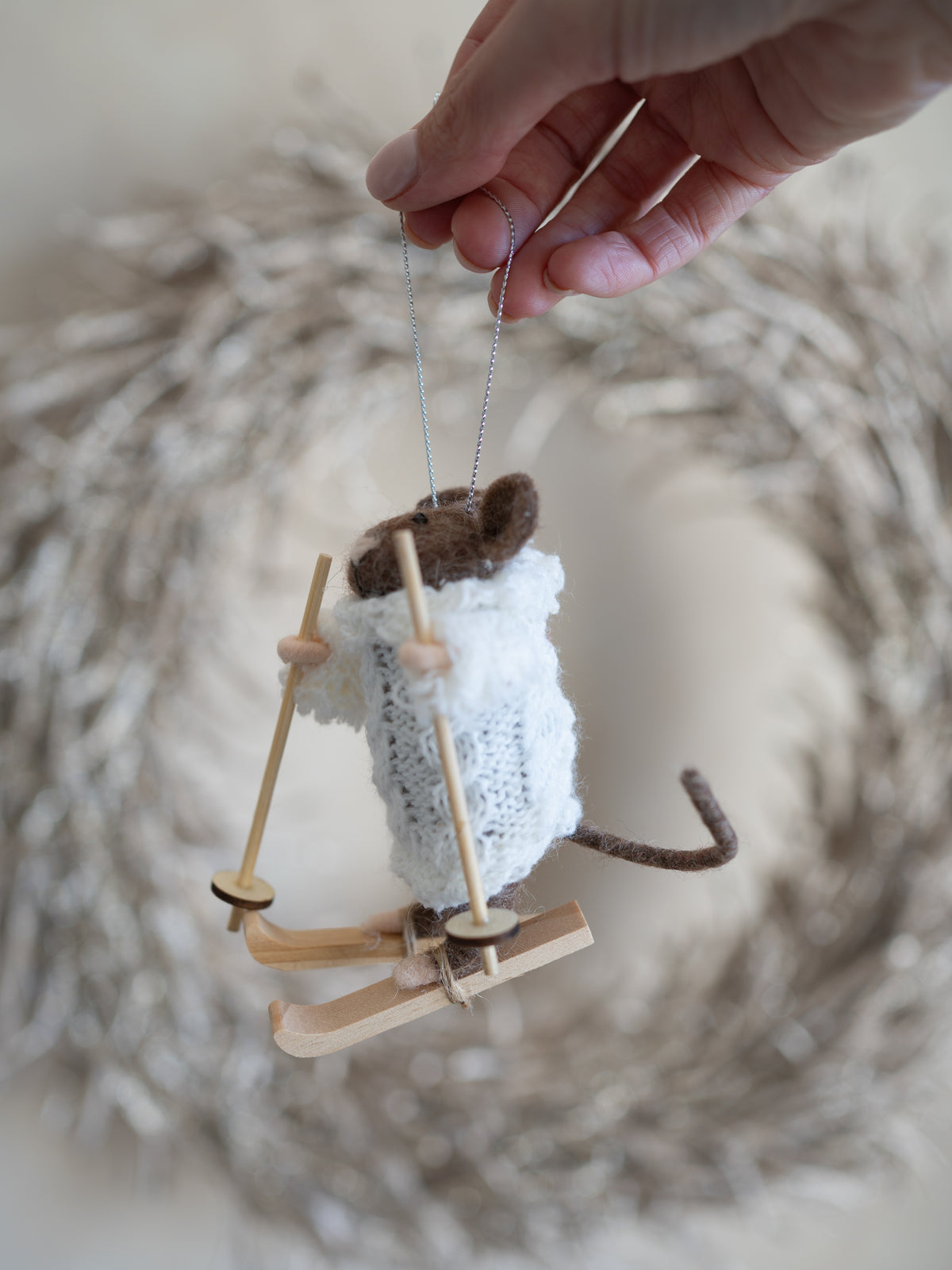 Felt Cosy Jumper Skiing Mouse Christmas Tree Hanger