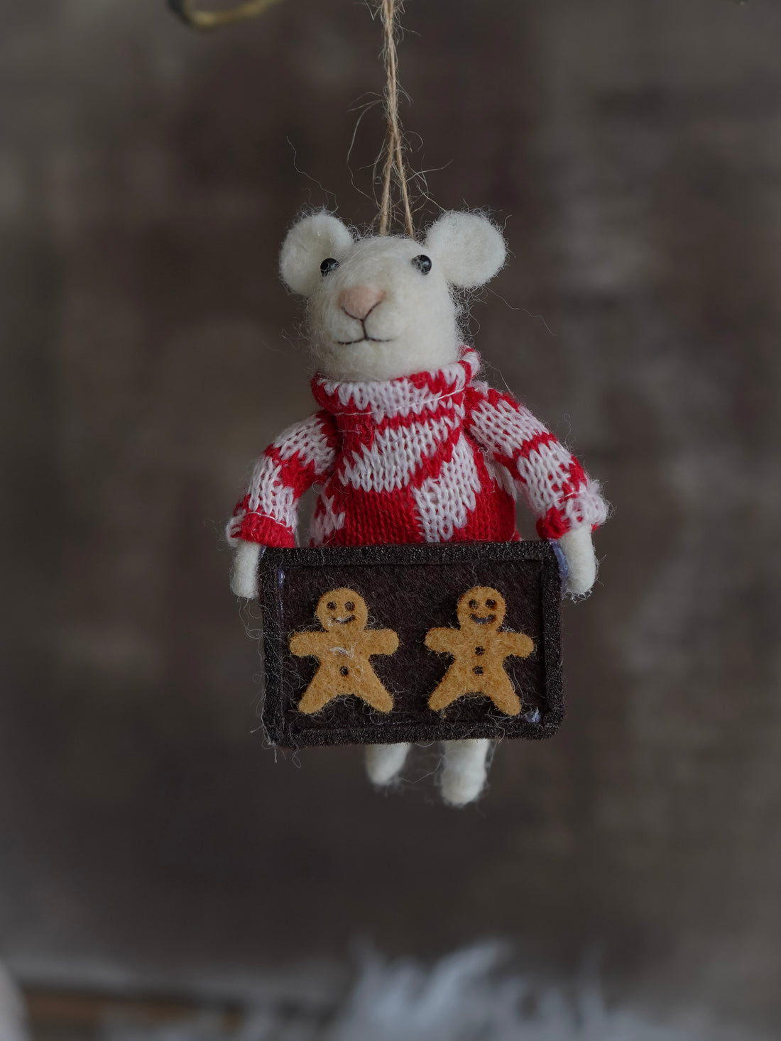 Felt Mouse Baking Gingerbread Tree Decoration