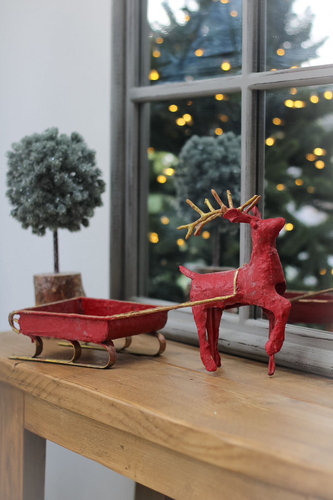 Festive Rouge Reindeer and Sleigh Decoration