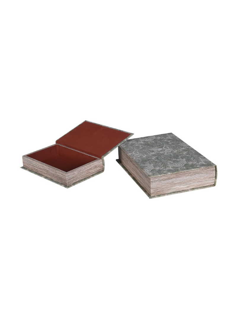 Floral Patterned Forest Green Storage Books