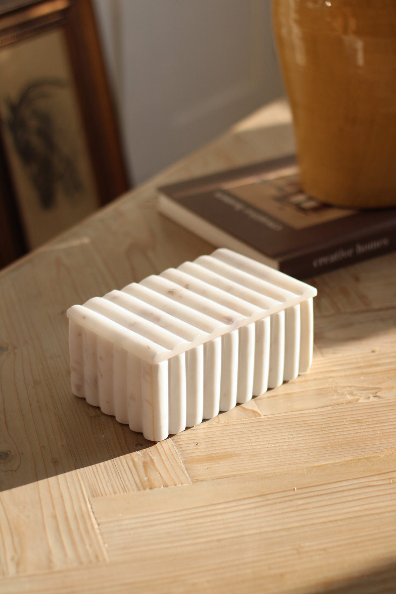 Rectangular Marble Containers Fluted Marble Rectangular Box - Ivy Grey Interiors