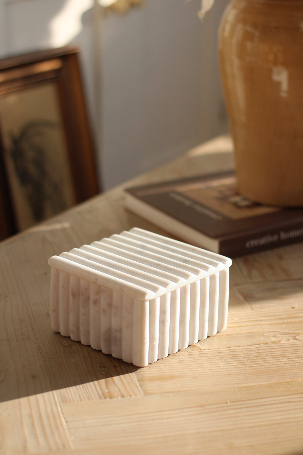 Fluted Marble Square Box