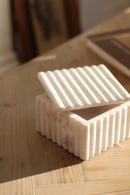 Fluted Marble Square Box