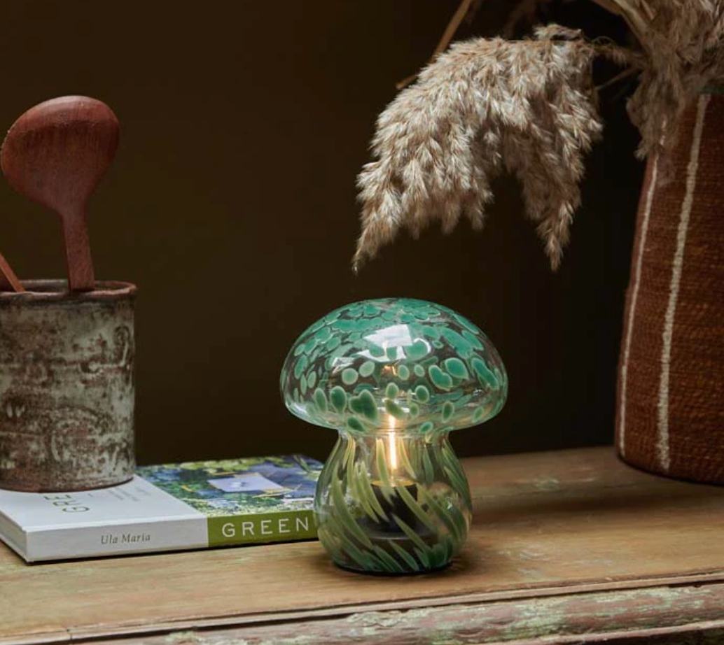 Forest Green Marbled Mushroom Cordless LED Lamp