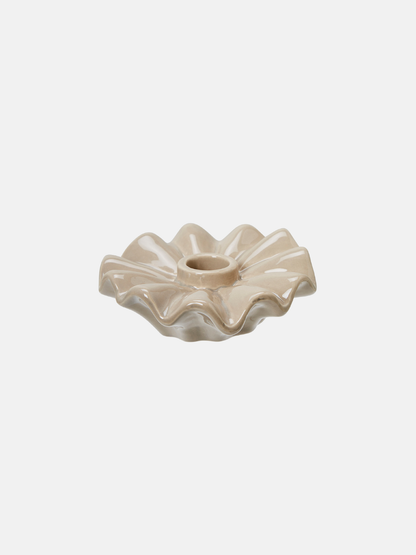Frilly Beige Ceramic Dinner Candle Holder