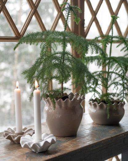 Frilly Beige Ceramic Dinner Candle Holder