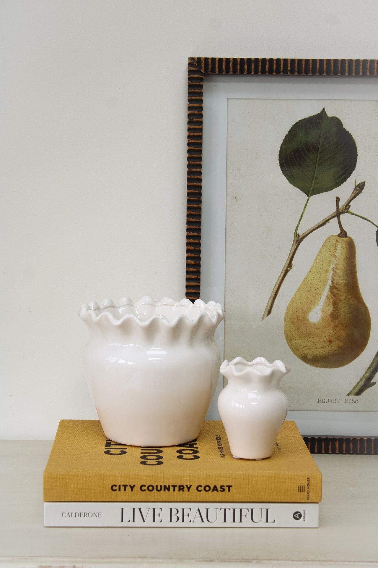 Frilly White Ceramic Glazed Vase
