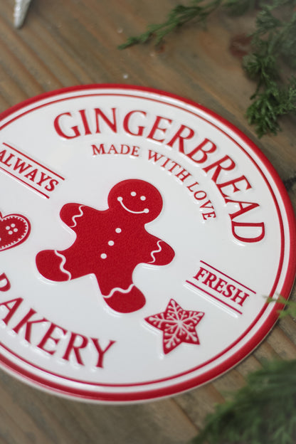 Gingerbread Bakery Round Metal Sign