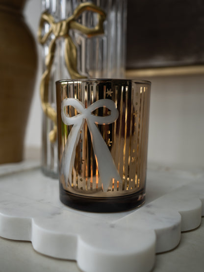 Glass Golden Bow Candle Holder