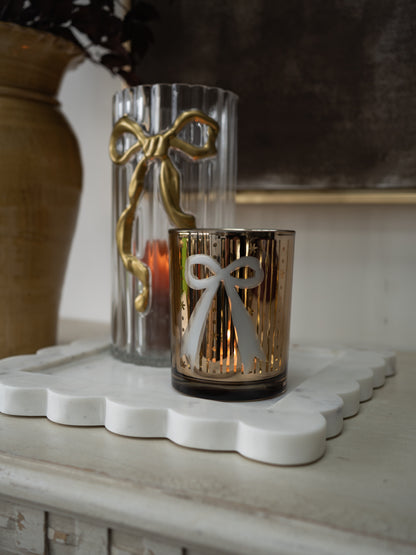 Glass Golden Bow Candle Holder