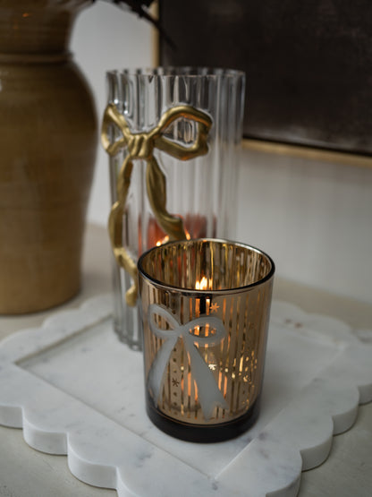 Glass Golden Bow Candle Holder