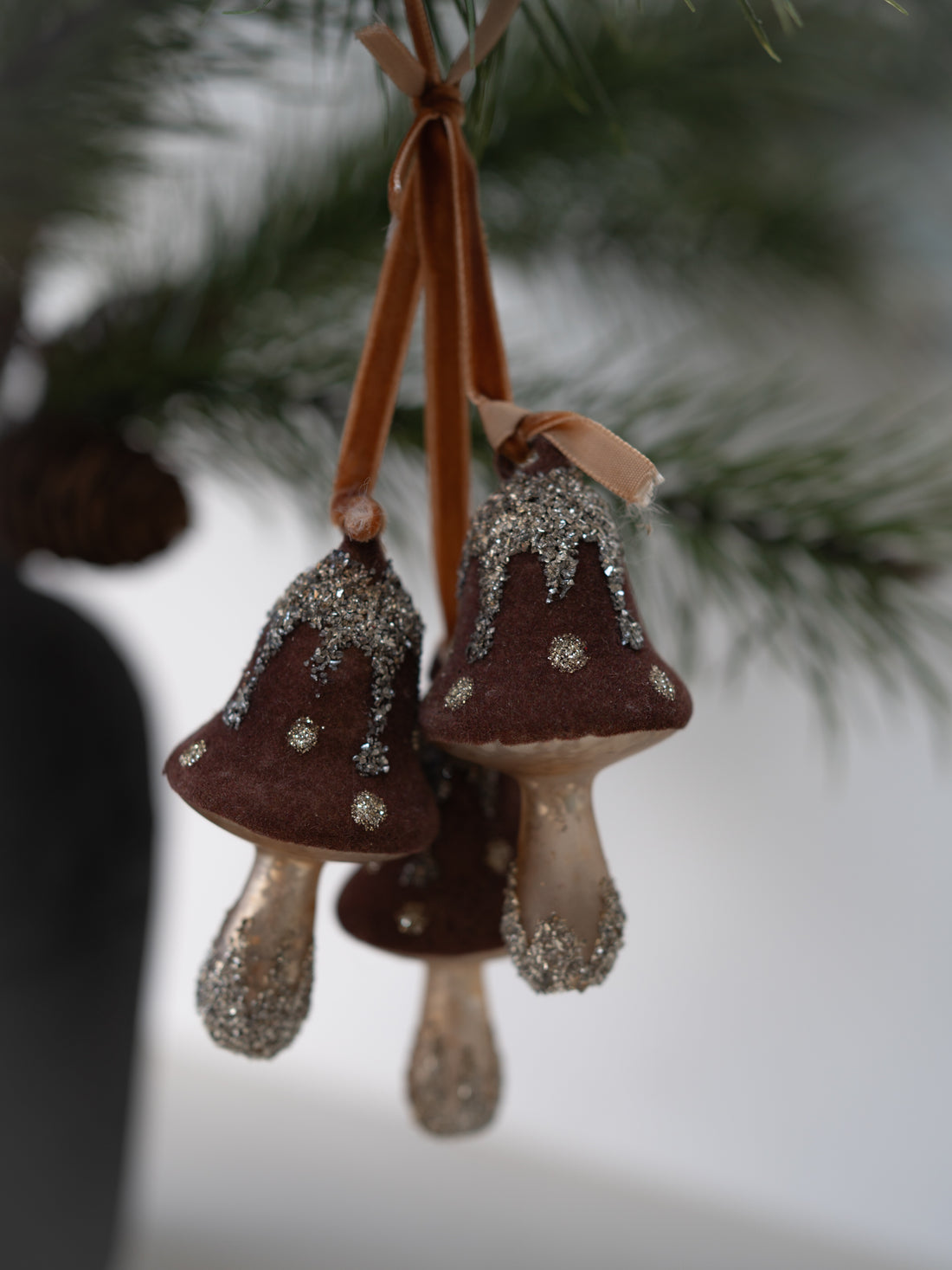 Glitter Chestnut Mushrooms Christmas Tree Decoration