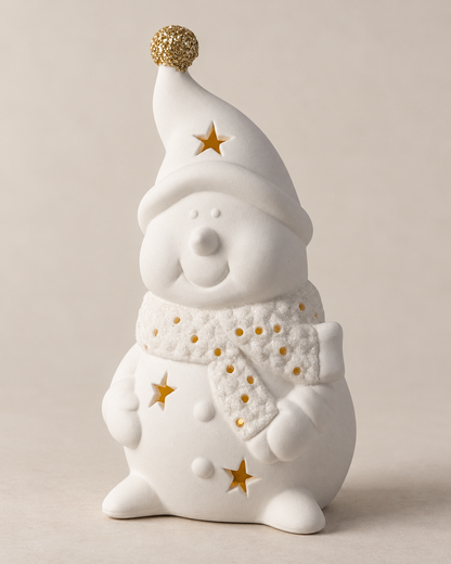 White Ceramic Snowman LED with Scarf