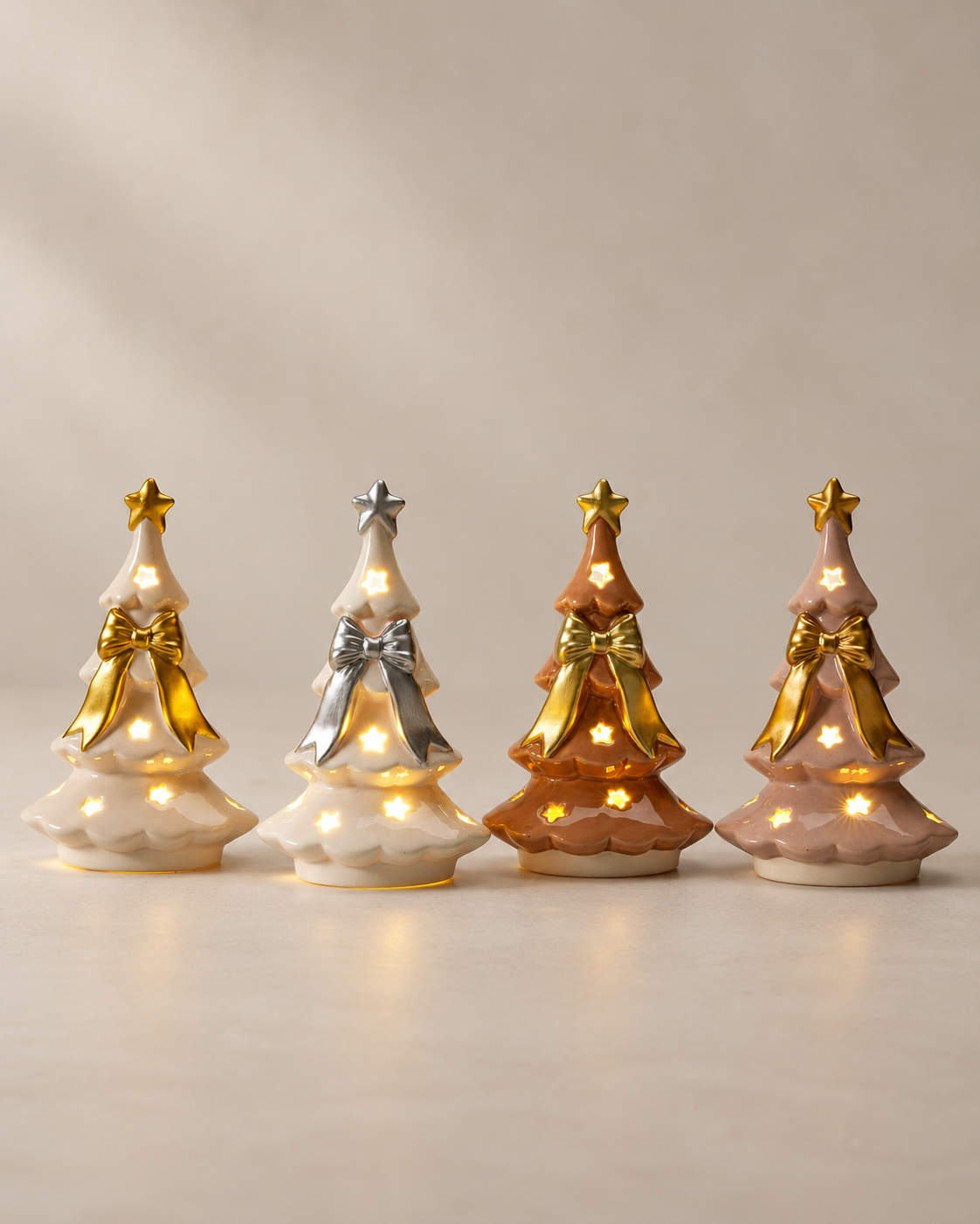 set of 4 sugar plum ceramic christmas trees