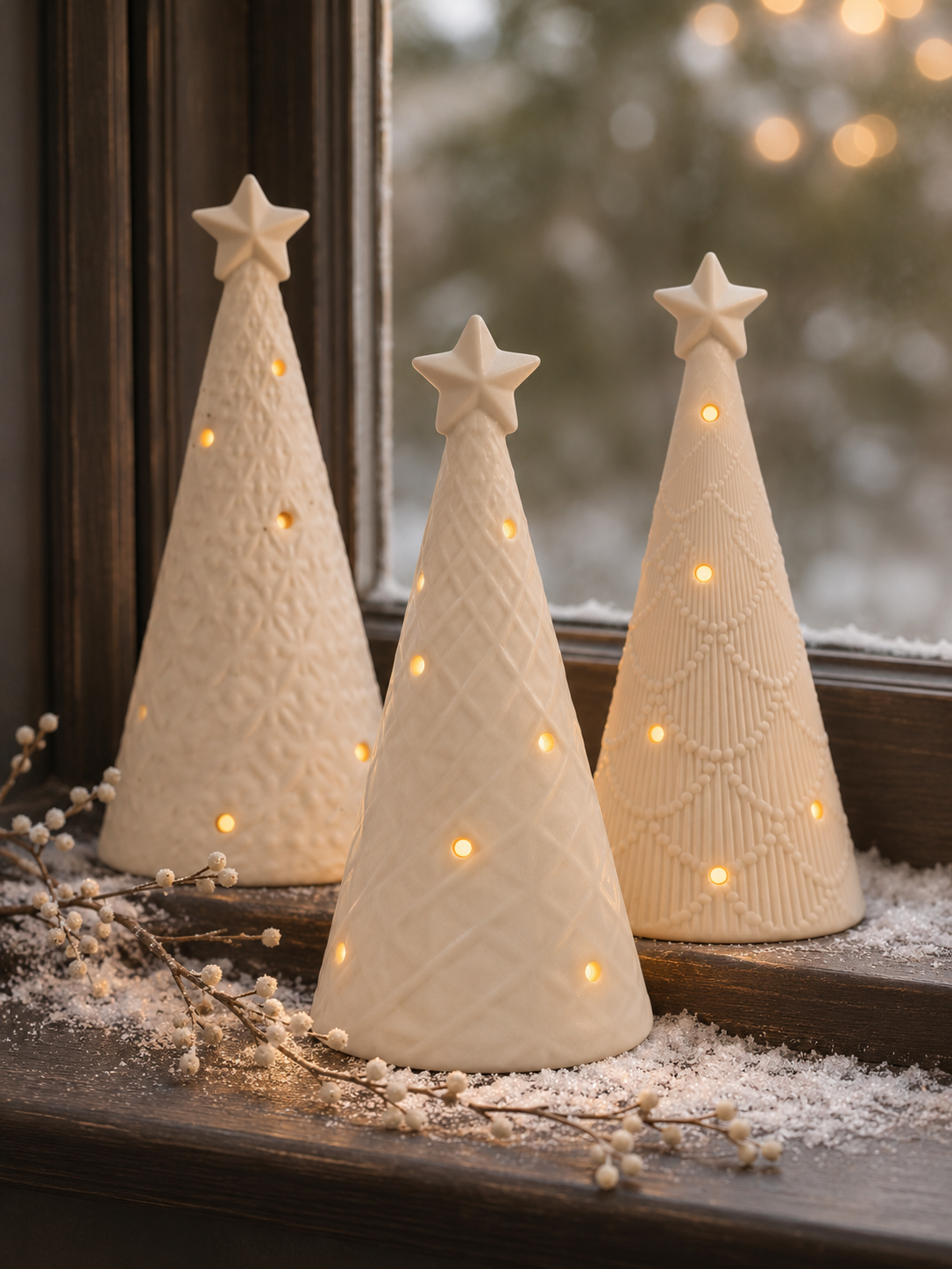 Scalloped &amp; Patterned Ceramic LED Christmas Tree