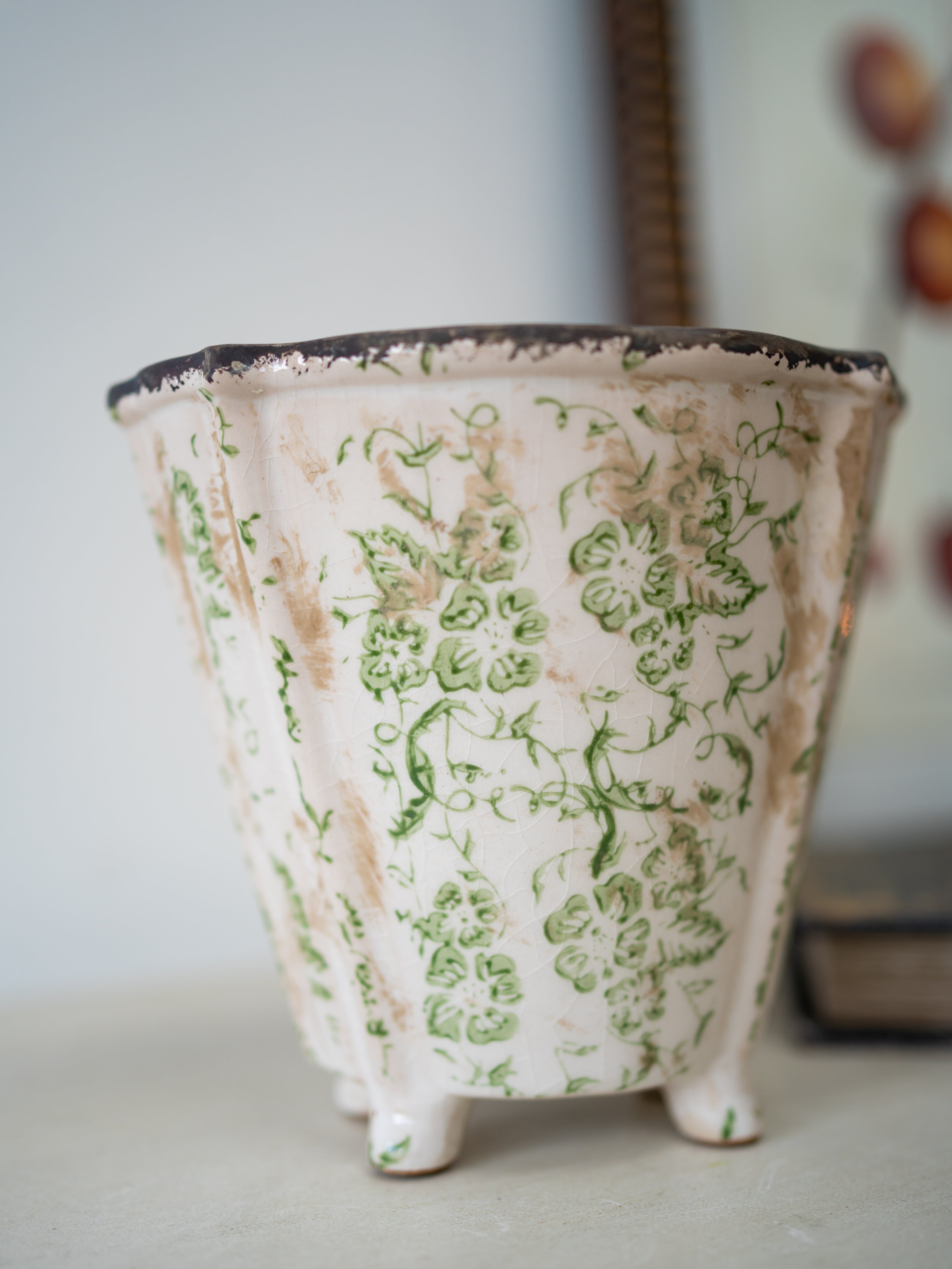 Green Floral Vintage Style Planter